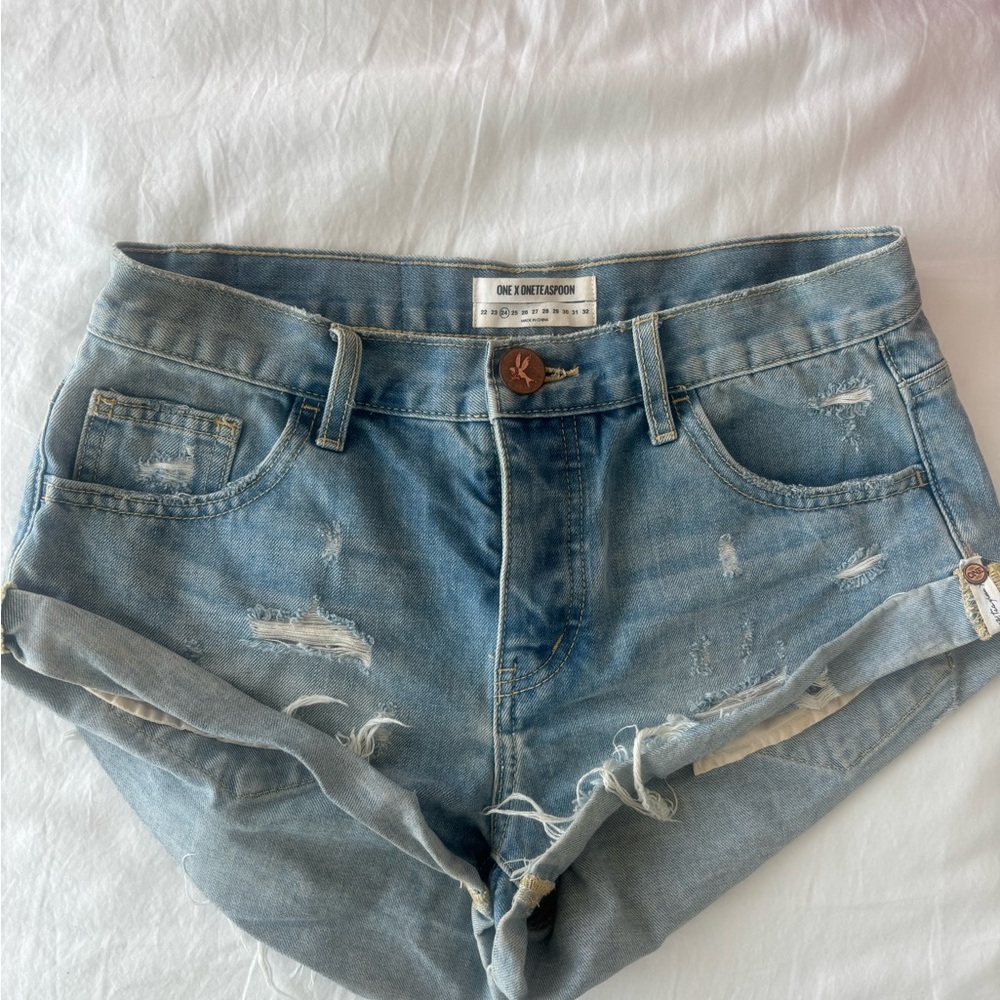 One Teaspoon Distressed Cuffed Denim Women's Mini Shorts size 24